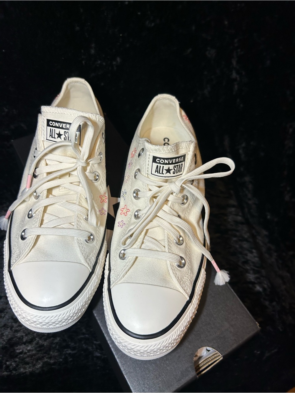 Converse Cream Low Top Sneakers with Pink Floral Details